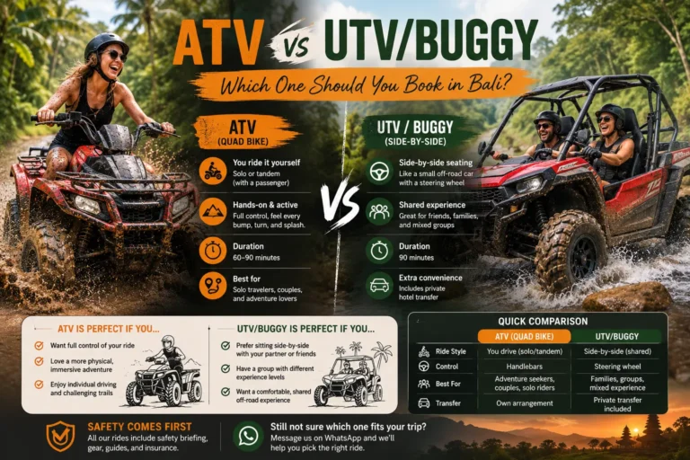 ATV vs UTV buggy in Bali comparison for adventure tours